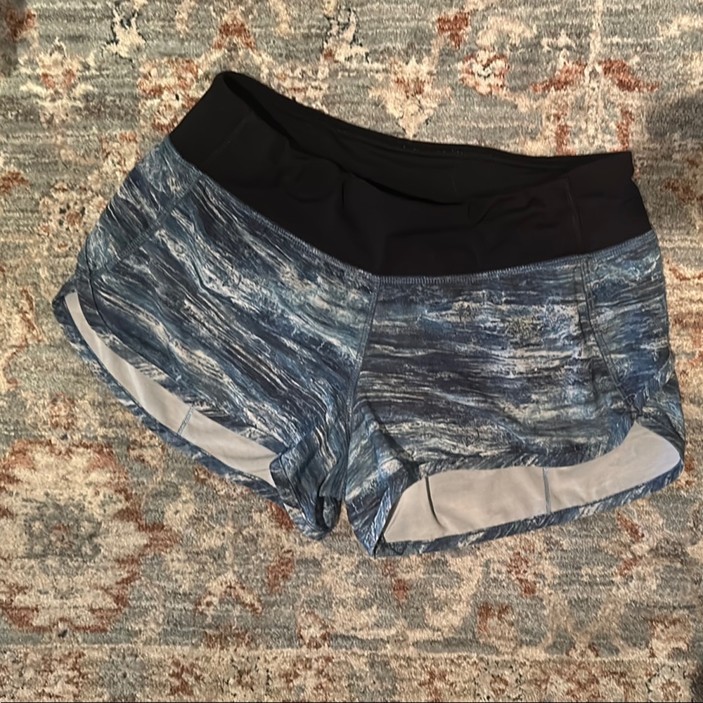 Lululemon Blue Marbled Athletic Shorts with Black Waistband